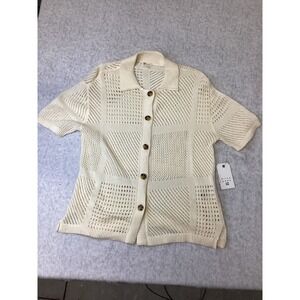 Billabong S/S Cool Down Sweater White Crochet Button Up Cardigan XS 24B073505